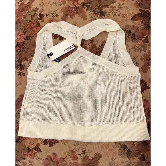 Rogan Ivory Knit Crop Top Size Medium Mesh See Thru Sheer y2k babydoll - Picture 3 of 7